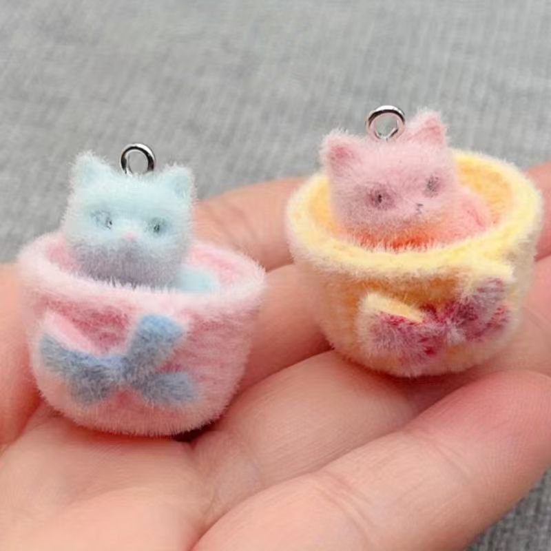 4pcs 3D plush resin cat pendan - đánh giá và giá Jewelry Making Party