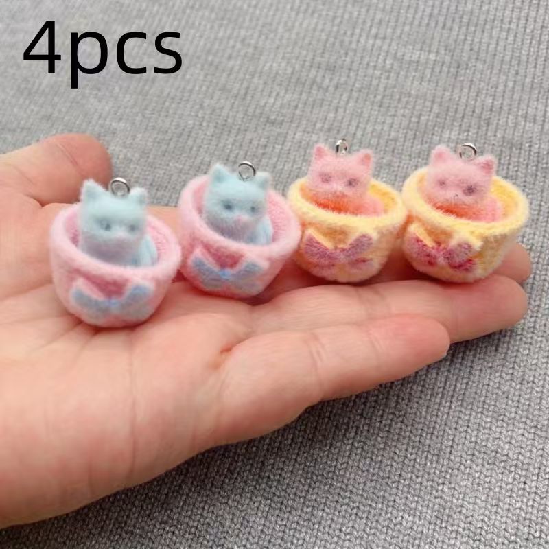4pcs 3D plush resin cat pendan - đánh giá và giá Jewelry Making Party